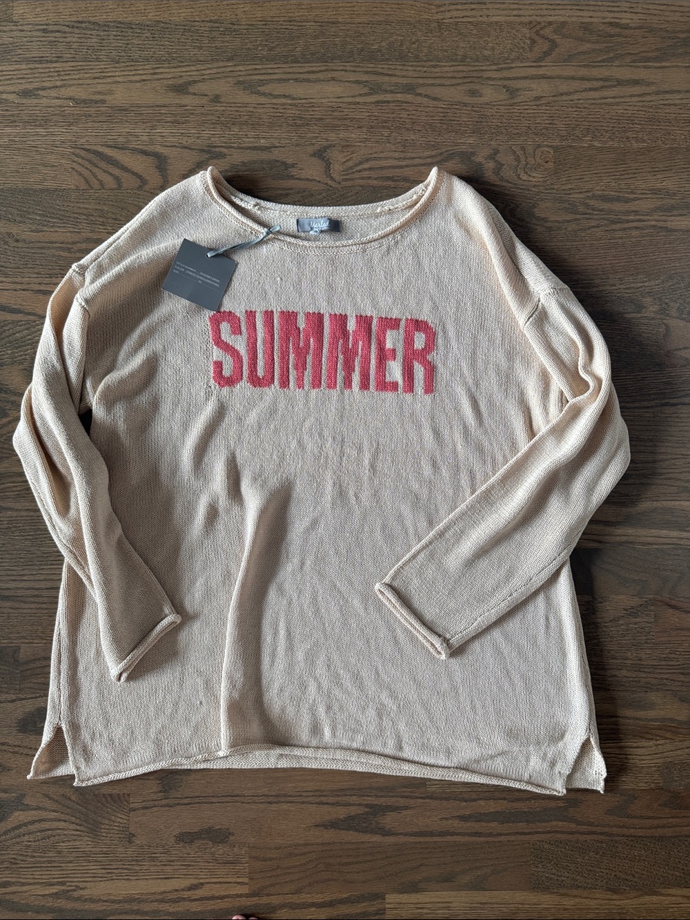 Marled Cream Sweater with Pink "SUMMER" Graphic